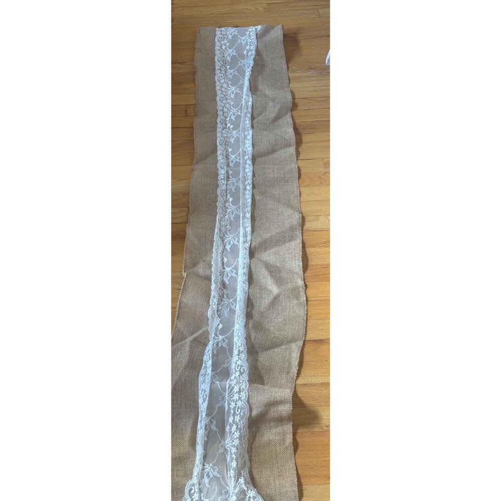 Lot of 3 Vintage Rustic Burlap & Lace Table Runners